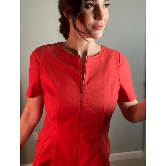 Lafayette 148 Orange Red Cotton Poplin Zip Dress ~ Easy Chic Day Style ~ Sz 10 - Picture 3 of 11